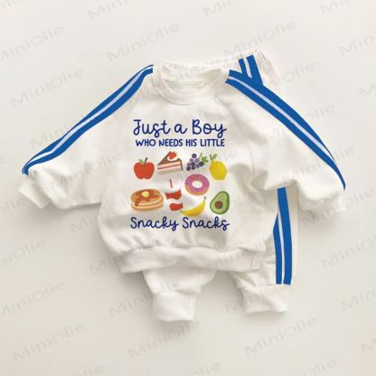 JUST A BOY WHO NEED S HIS LITTLE SNACKY SNAKS Baby Blue Striped 2-piece Set - White&Blue - 3-5T - image 1