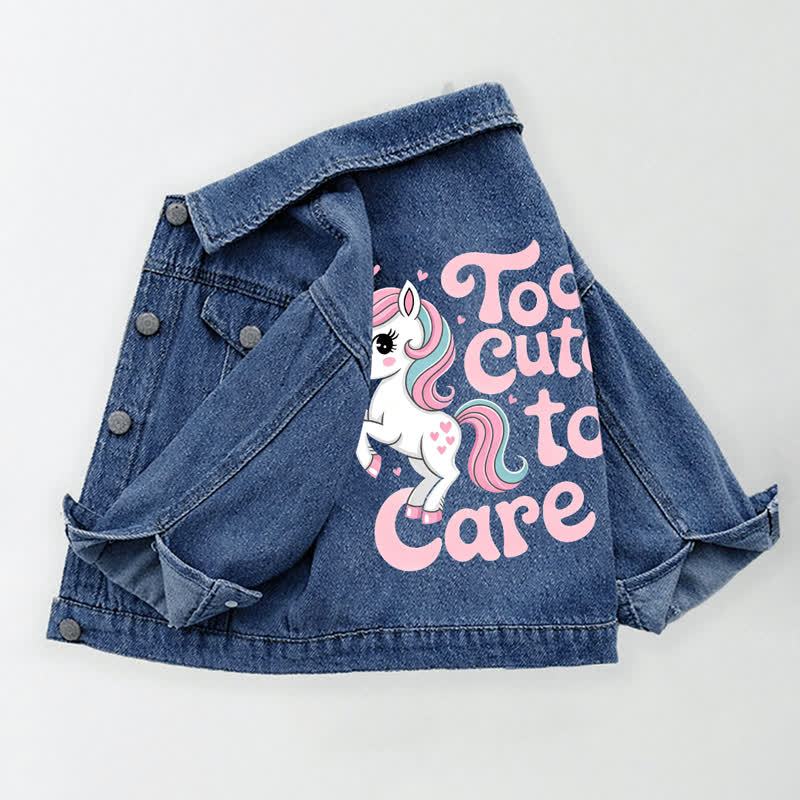 TOO CUTE TO CARE Toddler Kid Unicorn Print Denim Jacket - image 2