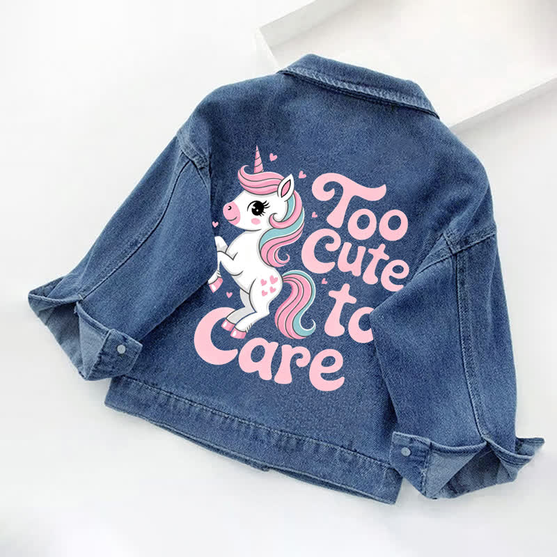 TOO CUTE TO CARE Toddler Kid Unicorn Print Denim Jacket - Blue - 10-11T - image 1