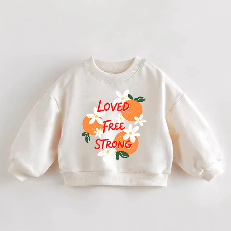 LOVE FREE STRONG Baby Toddler Orange and Flower Print Cream Sweatshirt - Cream - 3-5T - image 1