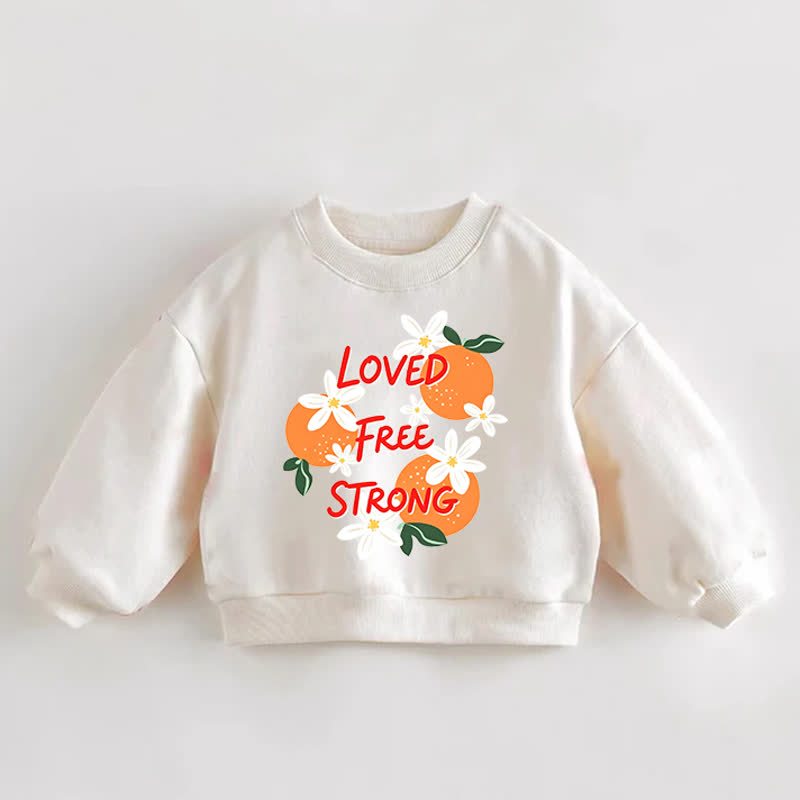 LOVE FREE STRONG Baby Toddler Orange and Flower Print Cream Sweatshirt - Cream - 3-5T - image 1