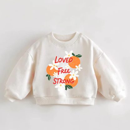 LOVE FREE STRONG Baby Toddler Orange and Flower Print Cream Sweatshirt - Cream - 3-5T - image 1
