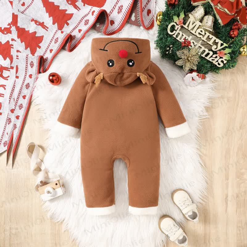 Baby Christmas Reindeer Hooded Romper - image 2
