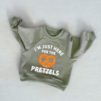 I'M JUST HERE FOR THE PRETZELS Baby Toddler Food Print Grey Green Sweatshirt - Grey Green - 3-5T - image 1