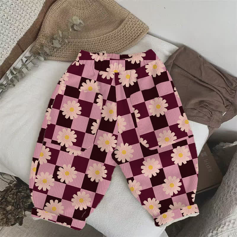 Baby Toddler Plaid Daisy Print Cord Pants - Purple - 3-5T - image 1