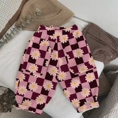 Baby Toddler Plaid Daisy Print Cord Pants - Purple - 3-5T - image 1