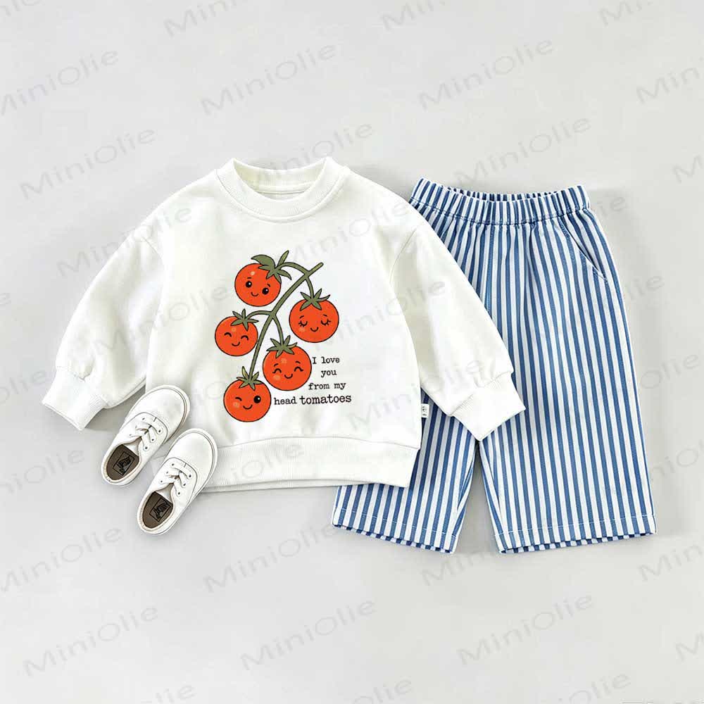 I LOVE YOU FROM MY HEAD TOMATOES Baby Tomatoes Sweatshirt 2-piece Set - White&Blue - 2-3T - image 1