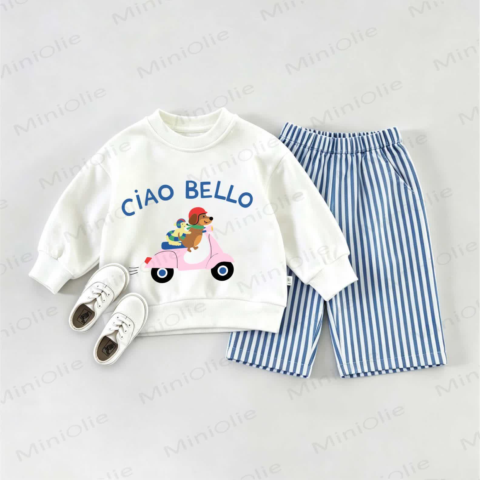 CIAO BELLO  Baby Daschund Sweatshirt 2-piece Set - White&Blue - 2-3T - image 1