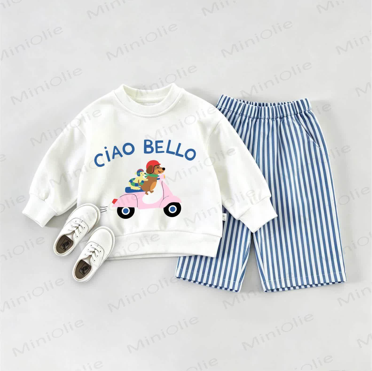 CIAO BELLO  Baby Daschund Sweatshirt 2-piece Set - White&Blue - 2-3T - image 1