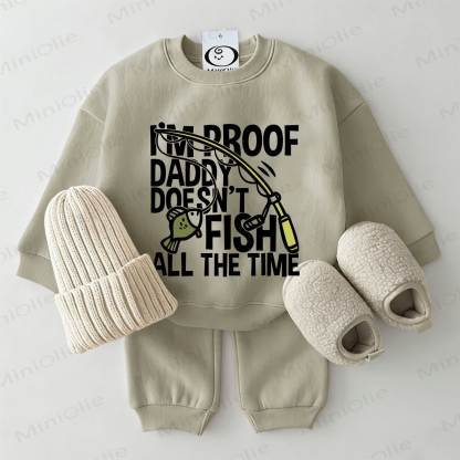 I'M PROOF DADDY DOESN'T FISH ALL THE TIME Baby Fish Grey Green Sweatshirt 2-piece Set - Grey Green - 2-3T - image 1