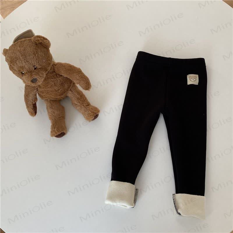 Toddler Bear Patch Ribbed Fleece Lined Leggings - Black - 6-7T - image 6