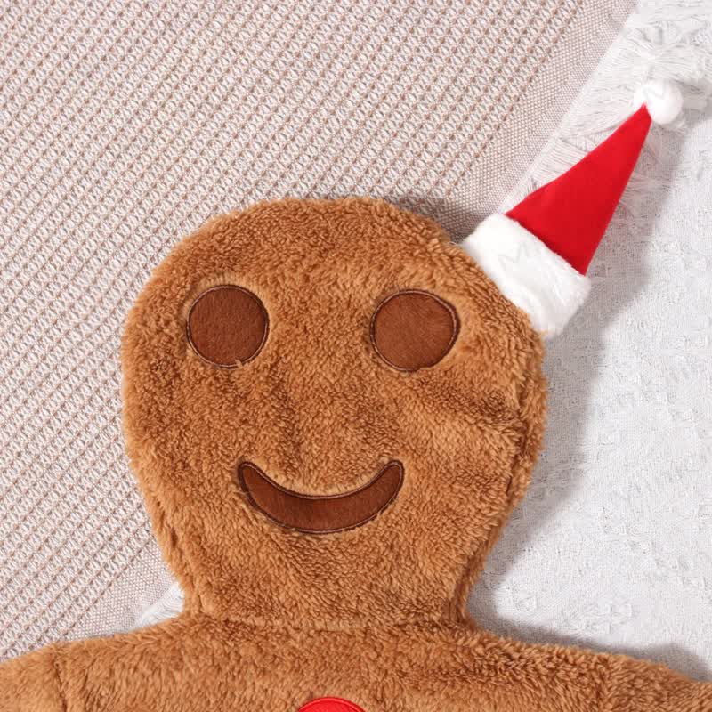 Baby Gingerbread Hooded Plush Christmas Footed Romper - image 4