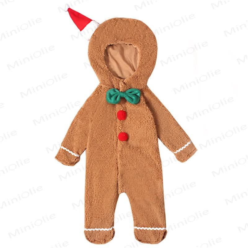 Baby Gingerbread Hooded Plush Christmas Footed Romper - image 6