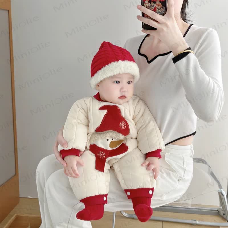 Baby Snowman Quilted Romper - Beige - 2-3T - image 1