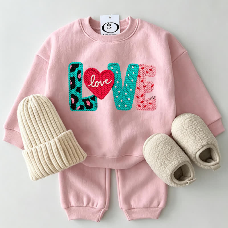 LOVE Print Baby Pink Sweatshirt 2-piece Set - Pink - 2-3T - image 1