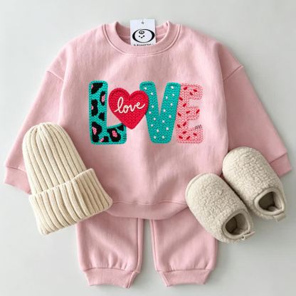 LOVE Print Baby Pink Sweatshirt 2-piece Set - Pink - 2-3T - image 1