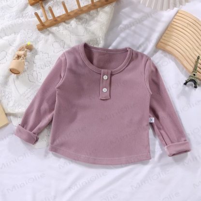 Toddler Multiple Color Options Casual Mock Neck Long Sleeve Tee - Purple - 10-11T - image 9