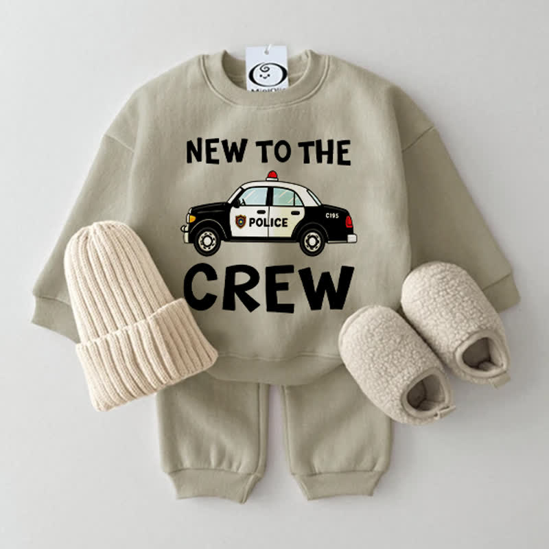 NEW TO THE CREW Baby Police Car Print Grey Green Sweatshirt 2-piece Set - Grey Green - 2-3T - image 1