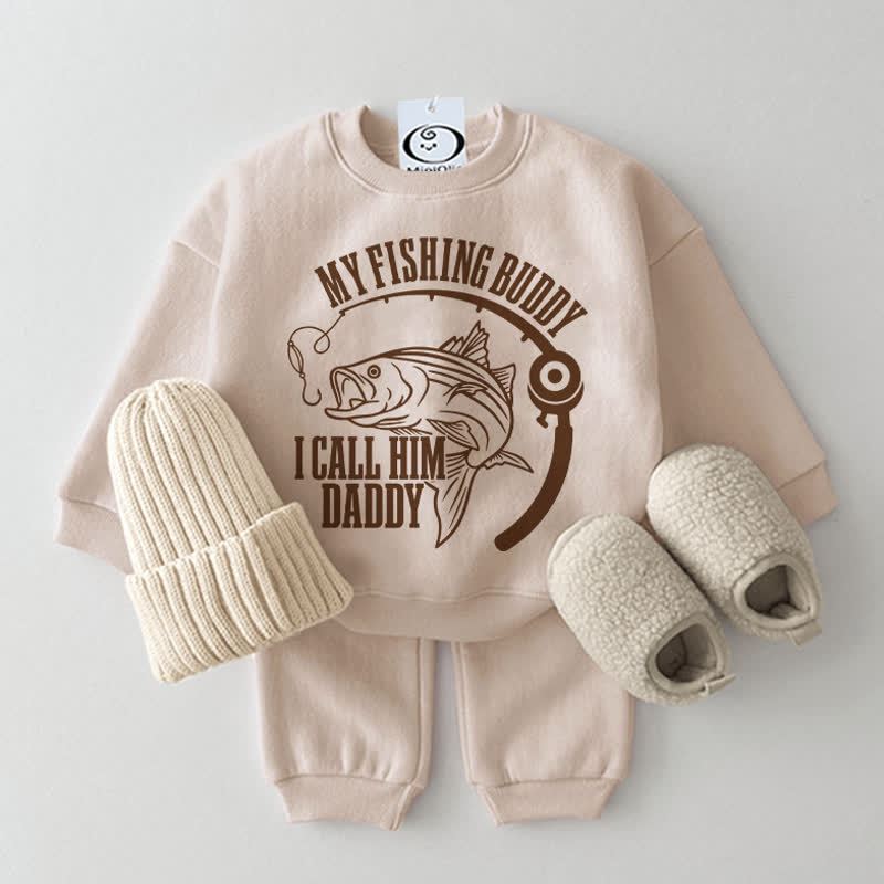 MY FISHING BUDDY I CALL HIM DADDY Baby Beige Sweatshirt 2-piece Set - Beige - 2-3T - image 1