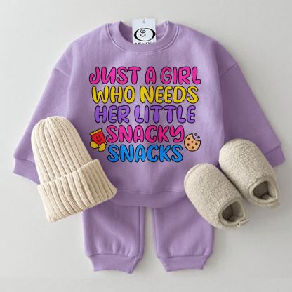 JUST A GIRL WHO NEEDS HER LITTLE SNACKY SNACKS Baby Sweatshirt 2-piece Set - Purple - 2-3T - image 2