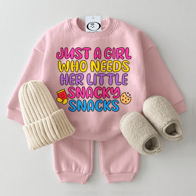 JUST A GIRL WHO NEEDS HER LITTLE SNACKY SNACKS Baby Sweatshirt 2-piece Set - Pink - 2-3T - image 1