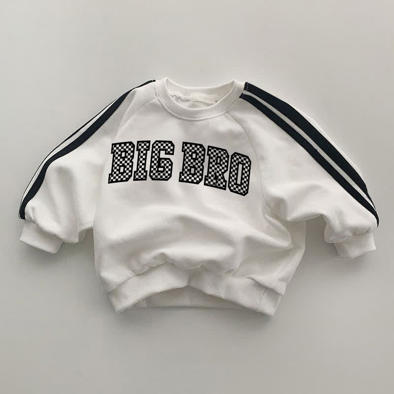 BIG BRO Baby Black Striped Sleeve White Sweatshirt - White - 2-3T - image 1