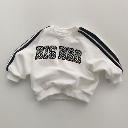 BIG BRO Baby Black Striped Sleeve White Sweatshirt - White - 2-3T - image 1