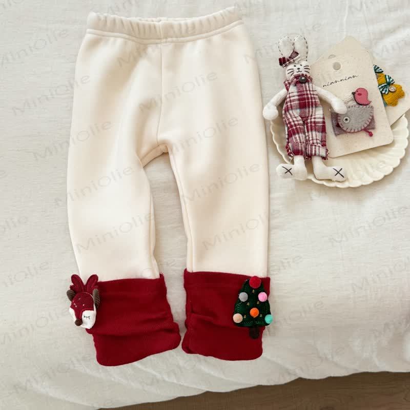 Toddler Fleece Lined Christmas Deer Leggings - Beige - 8-9T - image 1