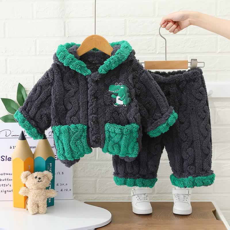 Baby Toddler Animal Patch Plush Zip Jacket and Pants 2-piece Set - Navy - 4-5T - image 5