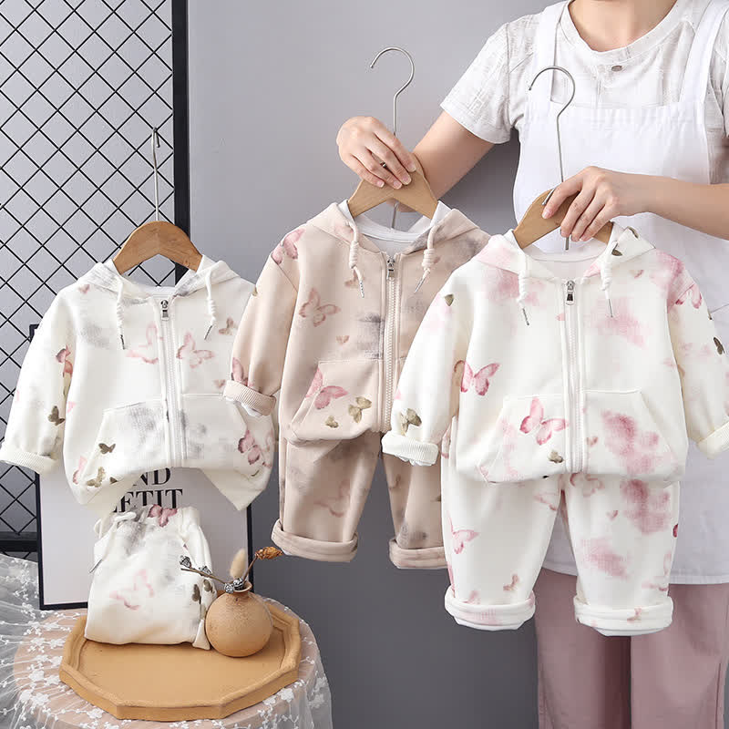 Baby Toddler Girl Butterfly Hooded Jacket and Pants 2-piece Set - image 1