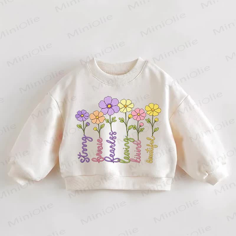 Baby Toddler Flower Slogan Cream Sweatshirt - Cream - 3-5T - image 1