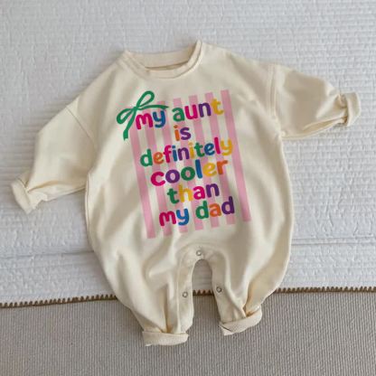 MY AUNT IS DEFINITELY COOLER THAN MY DAD Baby Toddler Stripe Beige Romper - Beige - 2-3T - image 1