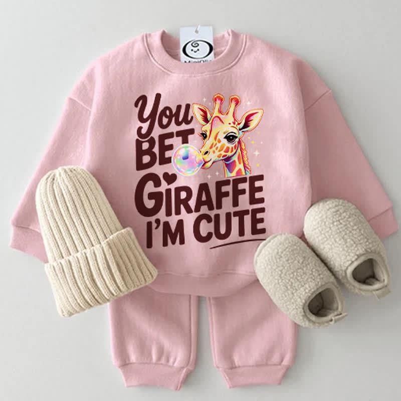 YOU BET GIRAFFE I'M CUTE Baby Pink Sweatshirt 2-piece Set - Pink - 2-3T - image 1