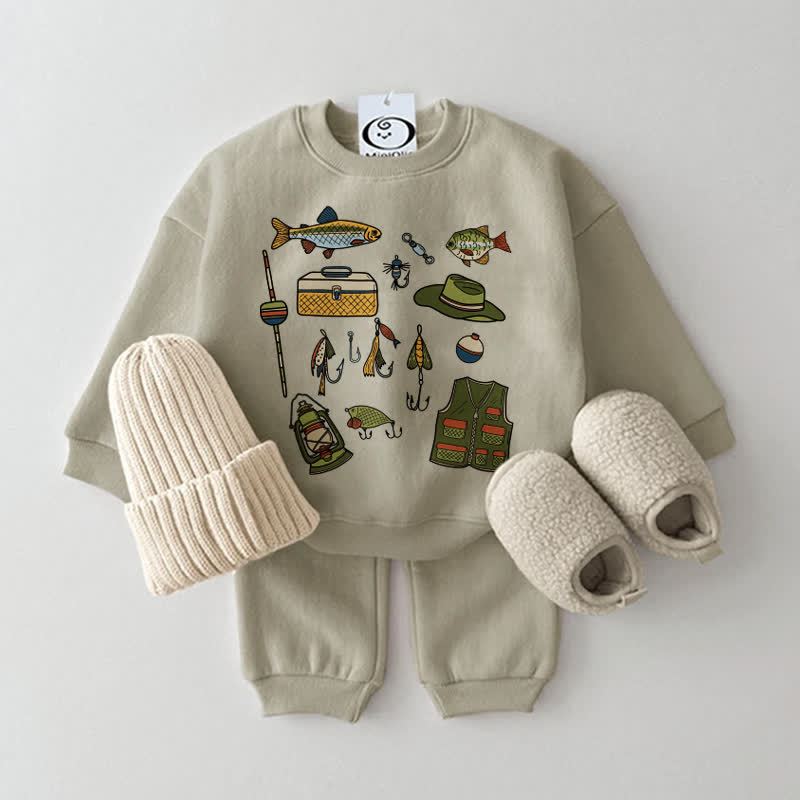 Baby Fishing Gear Sweatshirt 2-piece Set - Grey Green - 2-3T - image 1