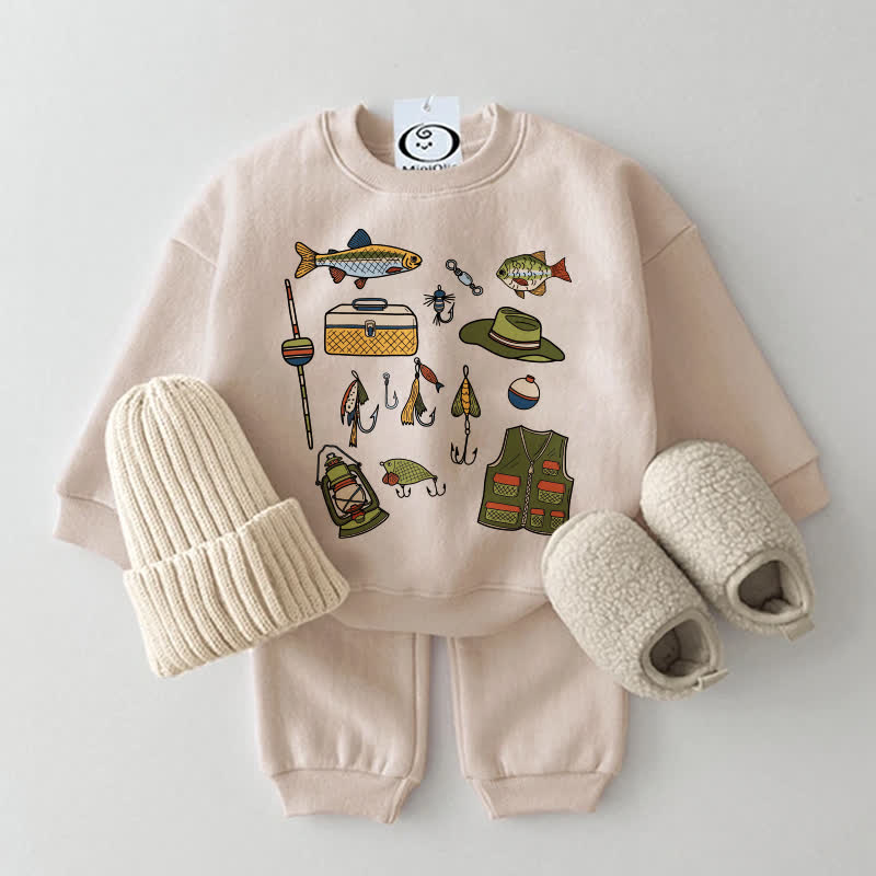 Baby Fishing Gear Sweatshirt 2-piece Set - Beige - 2-3T - image 2
