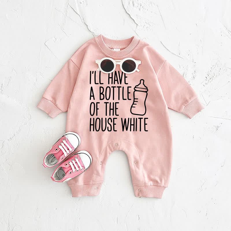 I'LL HAVE A BOTTLE OF THE HOUSE WHITE Baby Pink Romper - Pink - 2-3T - image 1