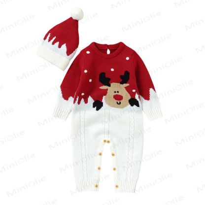 Baby Reindeer Jacquard Knit Christmas Romper - image 6
