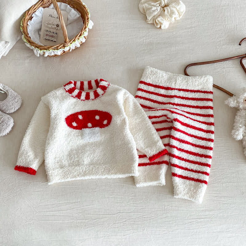 Baby Toddler Cartoon Print Plush Loungewear 2-piece Set - Red Mushroom - 2-3T - image 3