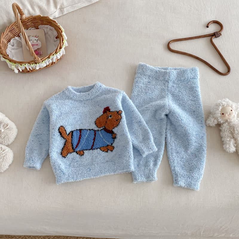 Baby Toddler Cartoon Print Plush Loungewear 2-piece Set - Blue Dog - 2-3T - image 6