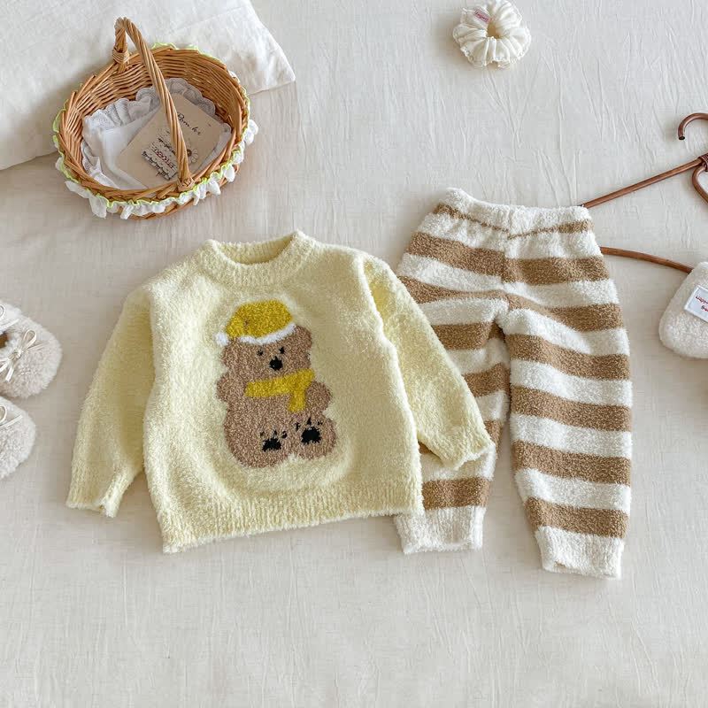 Baby Toddler Cartoon Print Plush Loungewear 2-piece Set - Yellow Bear - 2-3T - image 7
