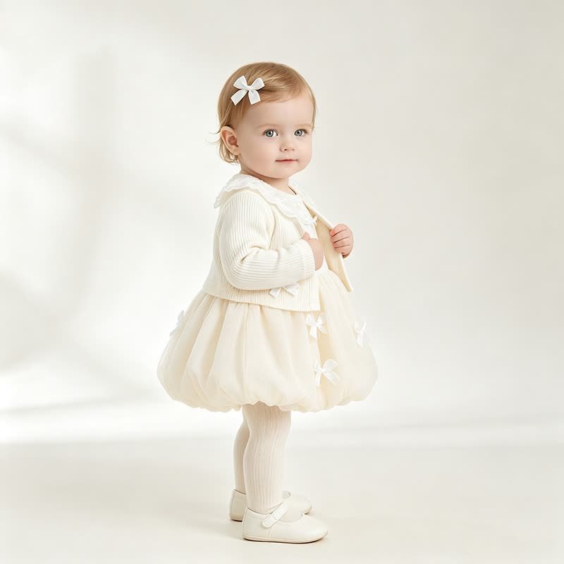 Baby Girl Lace Collar Bow Tulle Dress - image 1
