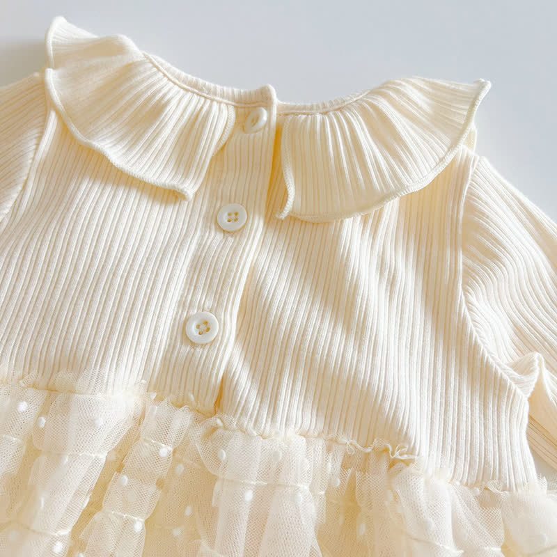Baby Girls Beige Ruffle Collar Bow Tulle Dress - image 5