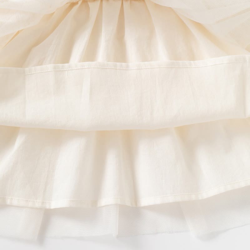 Baby Girl Beige Lace Puff Sleeve Tulle Dress - image 7