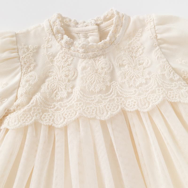 Baby Girl Beige Lace Puff Sleeve Tulle Dress - image 4