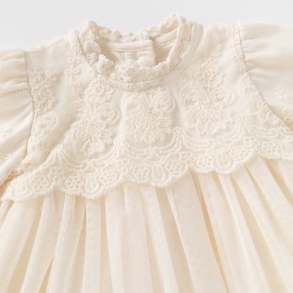 Baby Girl Beige Lace Puff Sleeve Tulle Dress - image 4