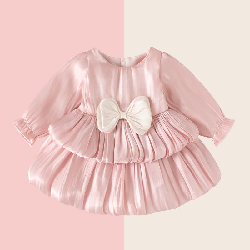 Baby Girls Bow Satin Long Sleeve Dress - image 1