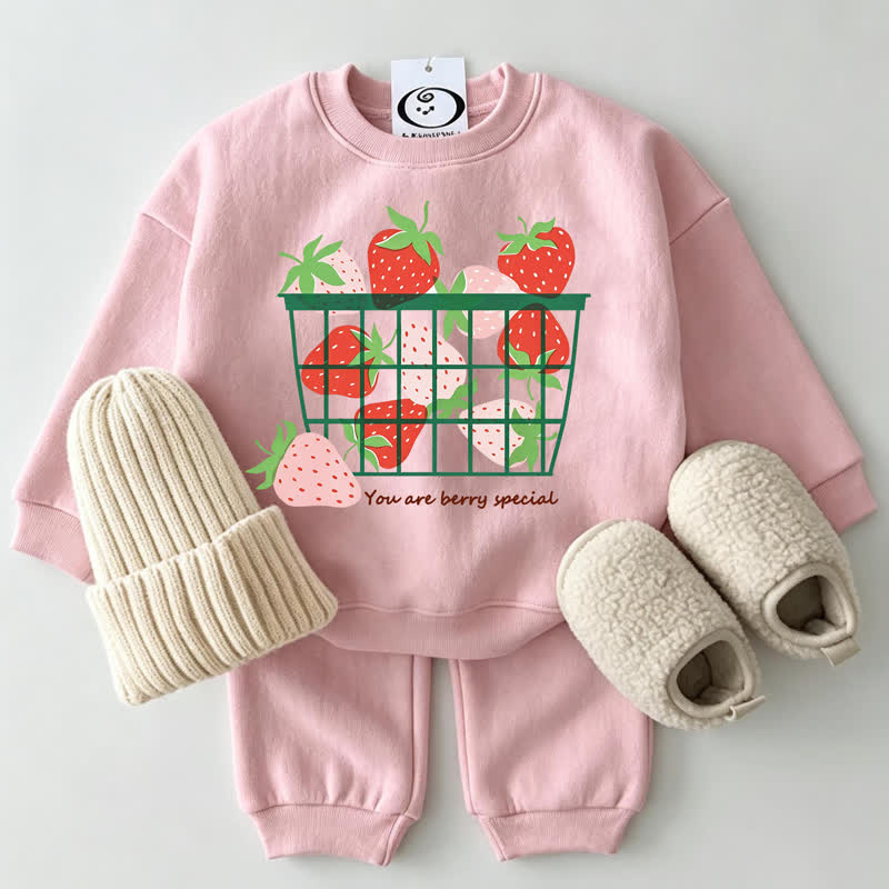  YOU ARE BERRY SPECIAL Baby Strawberry Pink Sweatshirt 2-piece Set - Pink - 2-3T - image 1