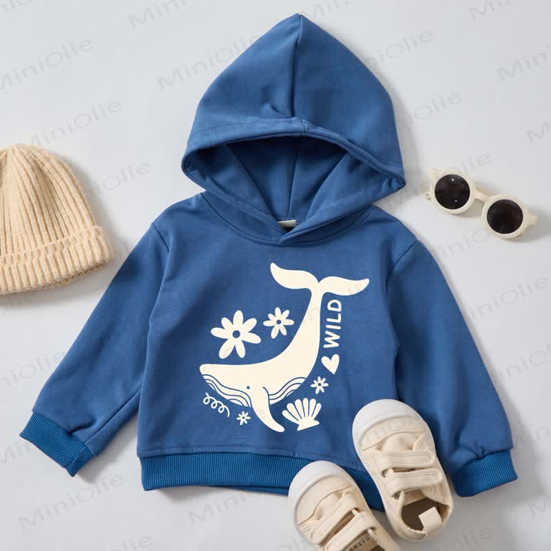 WILD Baby Toddler Floral Whale Blue Hoodie - Blue - 3-5T - image 1