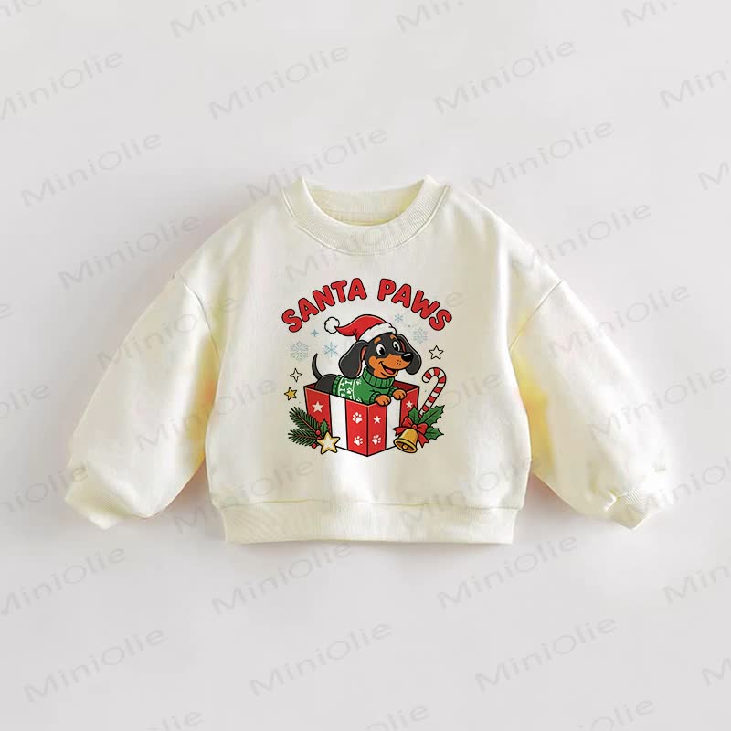 SANTA PAWS Baby Toddler Christmas Daschund Cream Sweatshirt - Cream - 3-5T - image 1