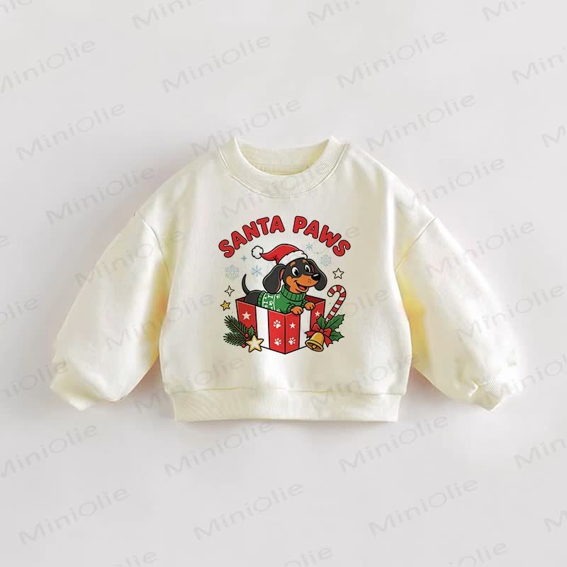 SANTA PAWS Baby Toddler Christmas Daschund Cream Sweatshirt - Cream - 3-5T - image 1